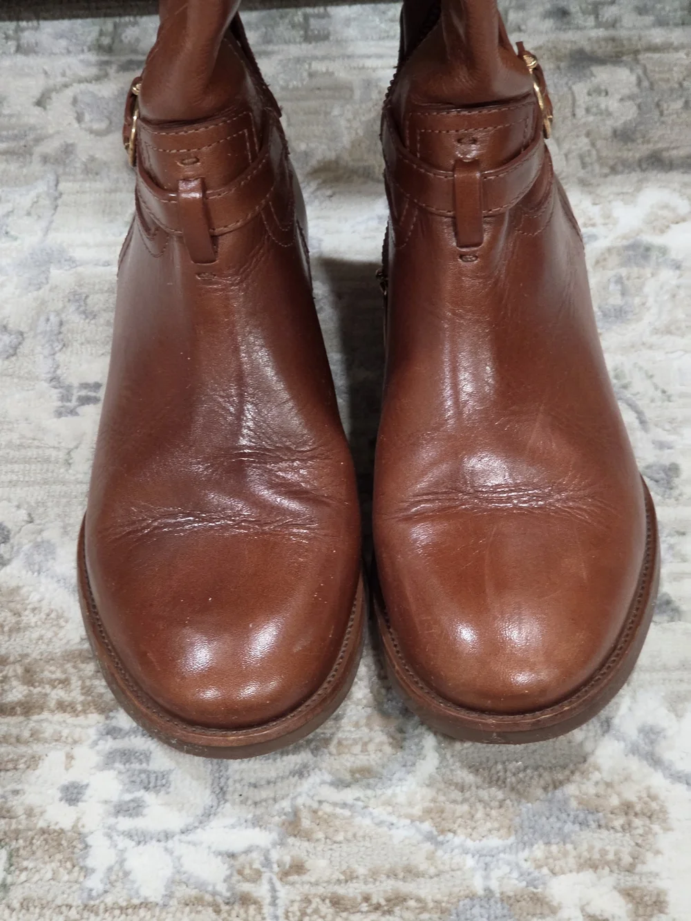 Tory Burch Cognac Leather Tall Riding Boots - Gold Hardware Size 8